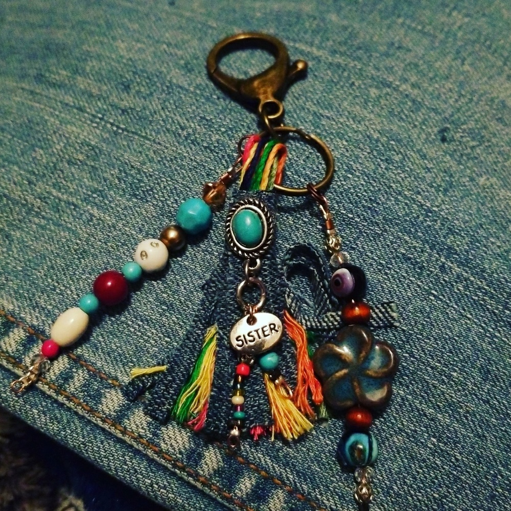 Handmade Beaded Keychain " Sister "